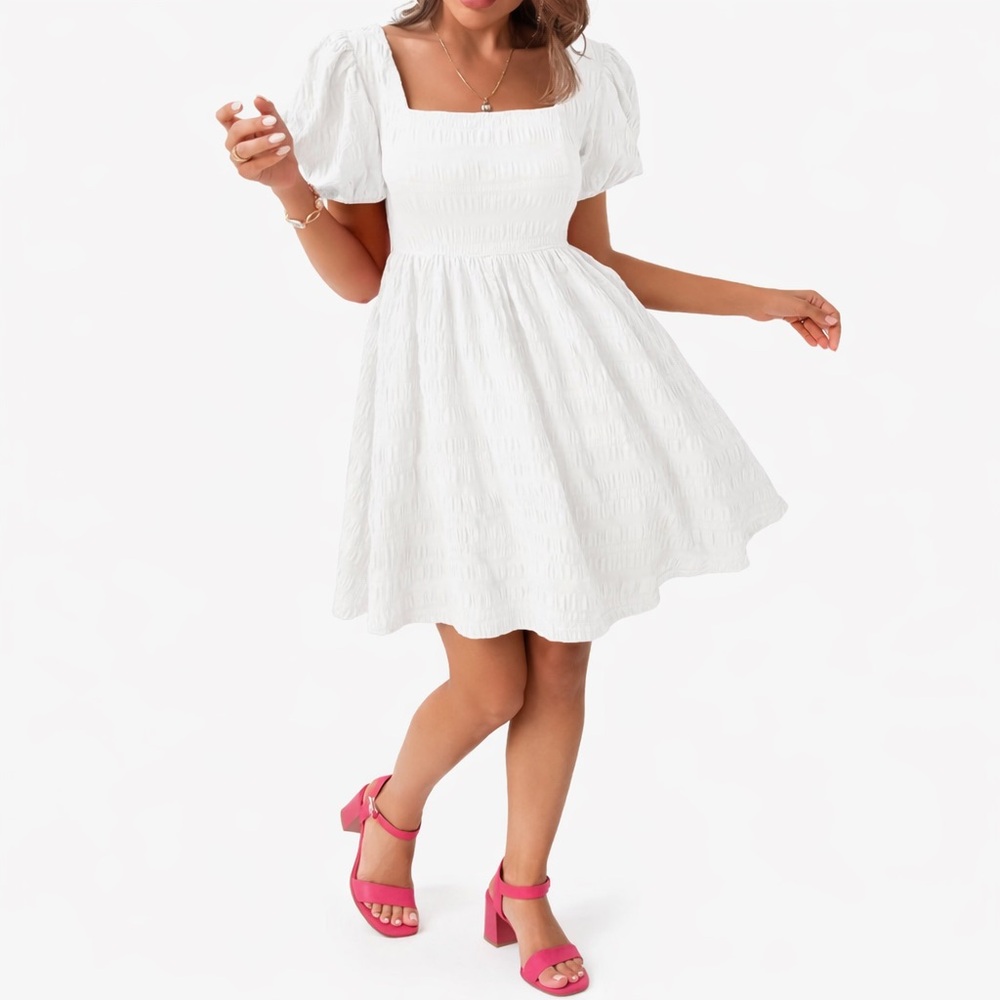 Free People Women’s Violet Mini Elegant White Puff Sleeve Dress Ships 1 day!